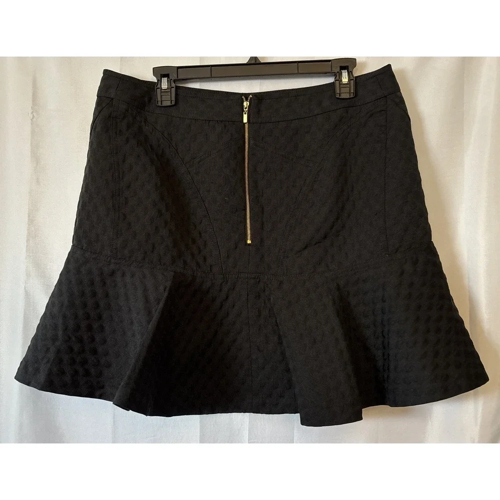 Worthington Textured Fully Lined Black Flounce Hem Mini Skirt 14 Minimalist NWOT